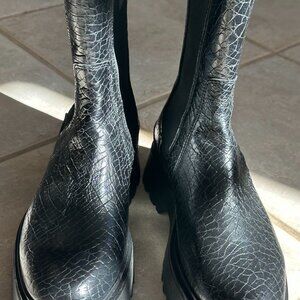 AllSaints "Amber" Crocodile Pattern Black Boots - NWOB - Size 37